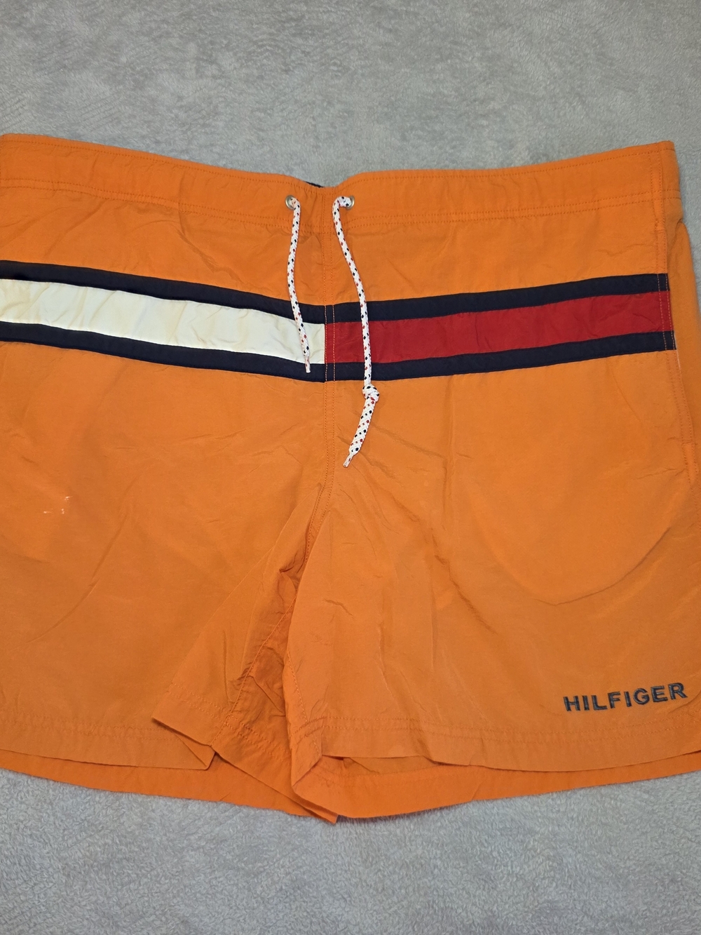Vintage Tommy Hilfiger Flag Swim Trunks Men's XL Orange 2001 Board Shorts